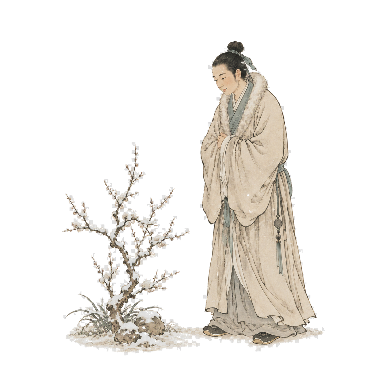 赏雪人物小景